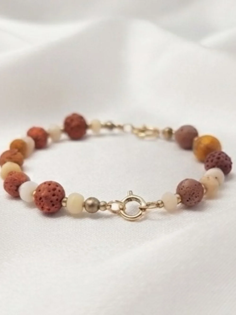 Vintage Handcrafted Vibrant Orange and Cream Beaded Bracelet